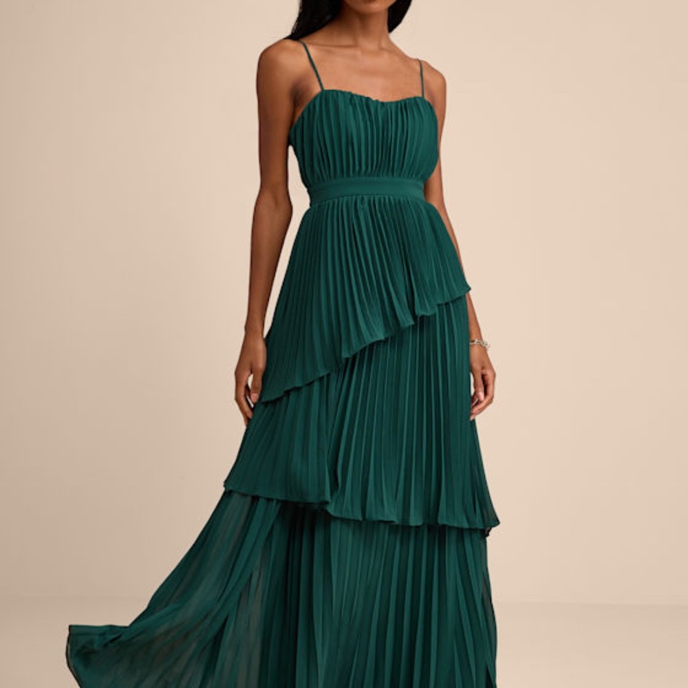 Lulus Jehona Emerald Green Pleated Tiered Maxi Dress - Size XL